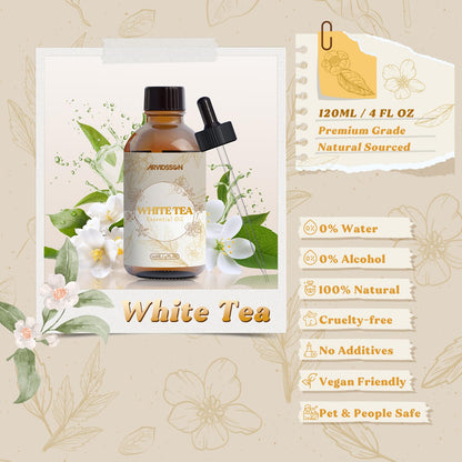 White Tea Essential Oil 4 oz (120 ml) – Pure, Natural Fragrance for Diffusers, Candles & Room Sprays