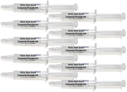 White Teeth Global 10 Syringes (3ml) - New Strongest 44% Carbamide Peroxide Teeth Whitening Gel (Mouth Trays NOT Included)
