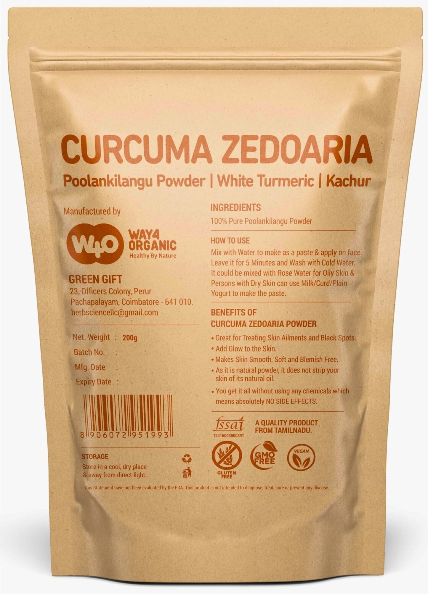 White Turmeric Powder (Poolankilangu, Curcuma Zedoaria, Kachur Root) – Ground 8 oz (226 g) Pack of 2