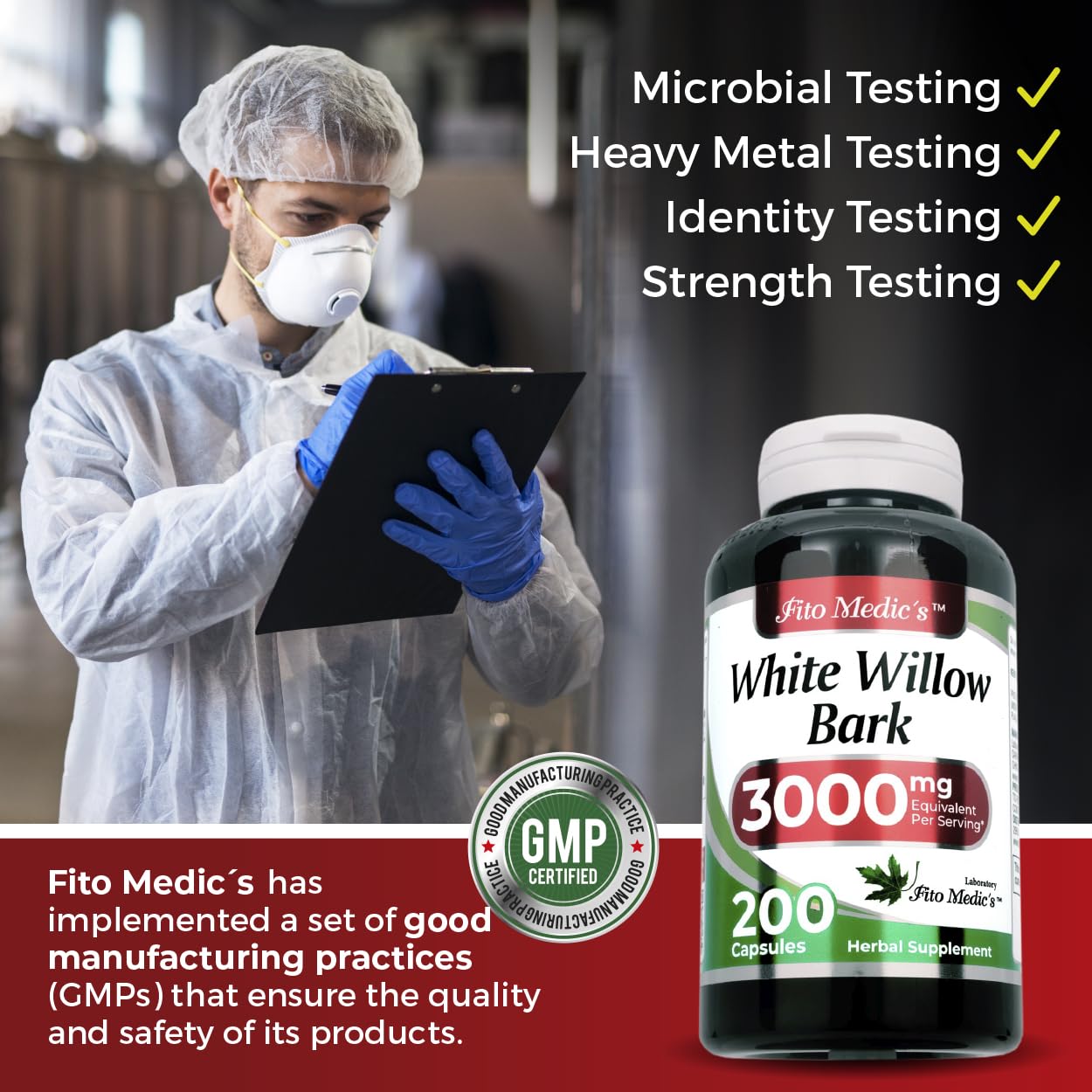 FITO MEDIC'S White Willow Bark | White Willow Extract | 180 Capsules Concentrate Extract | Herbal Supplement High Absorption