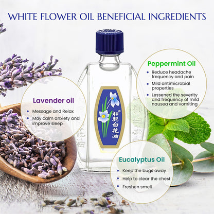 White Flower External Analgesic Balm Oil – 10ml (0.338 fl oz) – 6 Pack | Authentic US Import