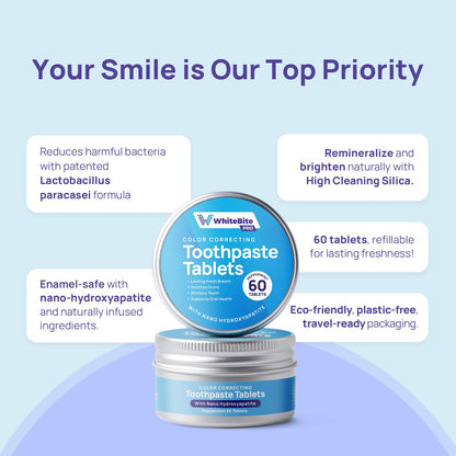 Whitebite Pro Toothpaste Tablets: Nano HA, Fluoride-Free, 60 Tabs