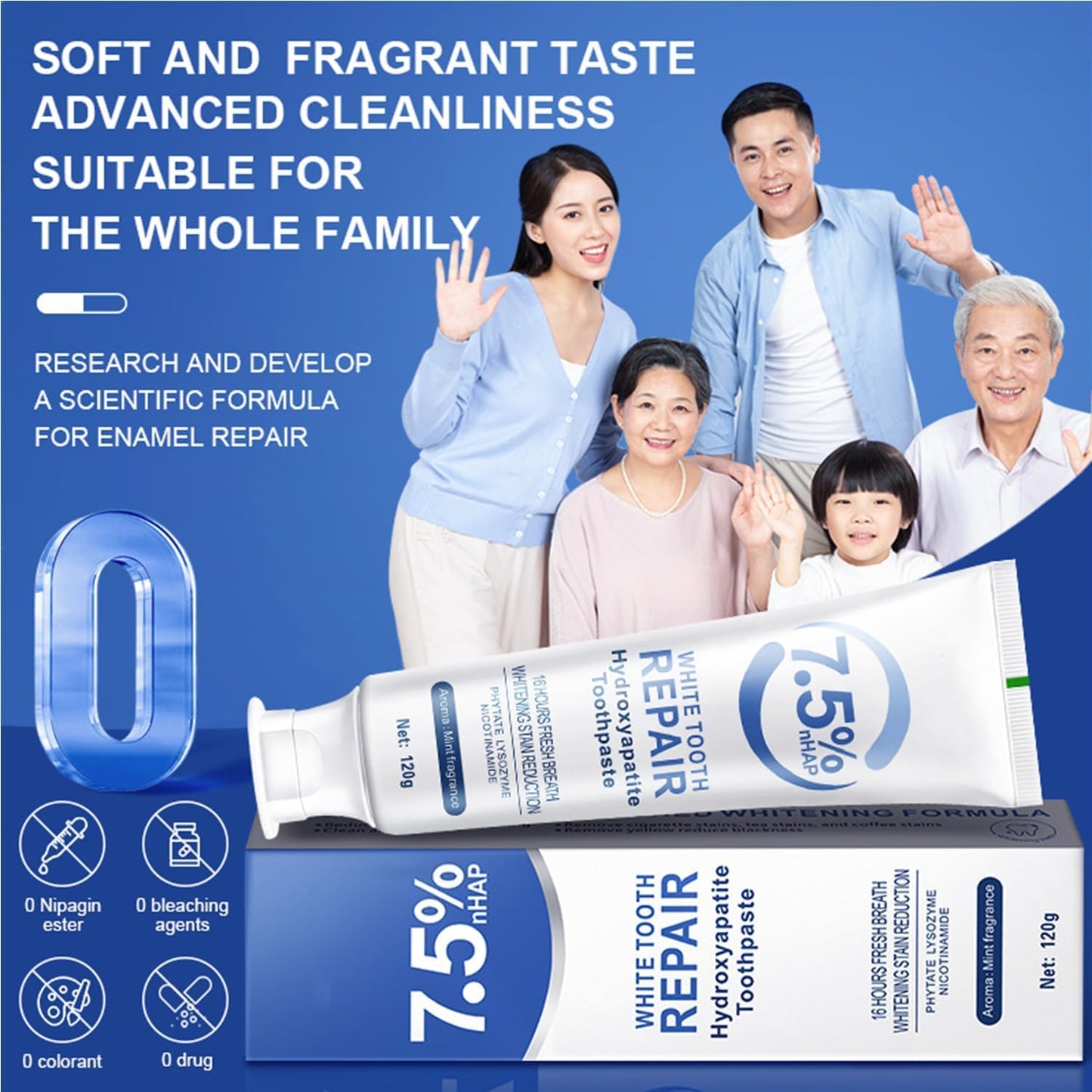7.5% Hydroxyapatite Toothpaste for Enamel Protection - Fluoride-Free, Gentle Mint, Sensitive Teeth (4.23 oz)