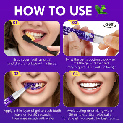 Teeth Whitening Pen 6 Pack—Purple Gel, No-Sensitivity Formula, Mint Fresh Breath