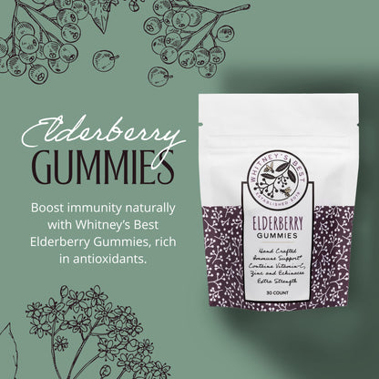 Whitney's Best Elderberry Gummies 30ct - Immune Support with Vitamin C, Zinc & Echinacea - for Adults & Kids - Vegan