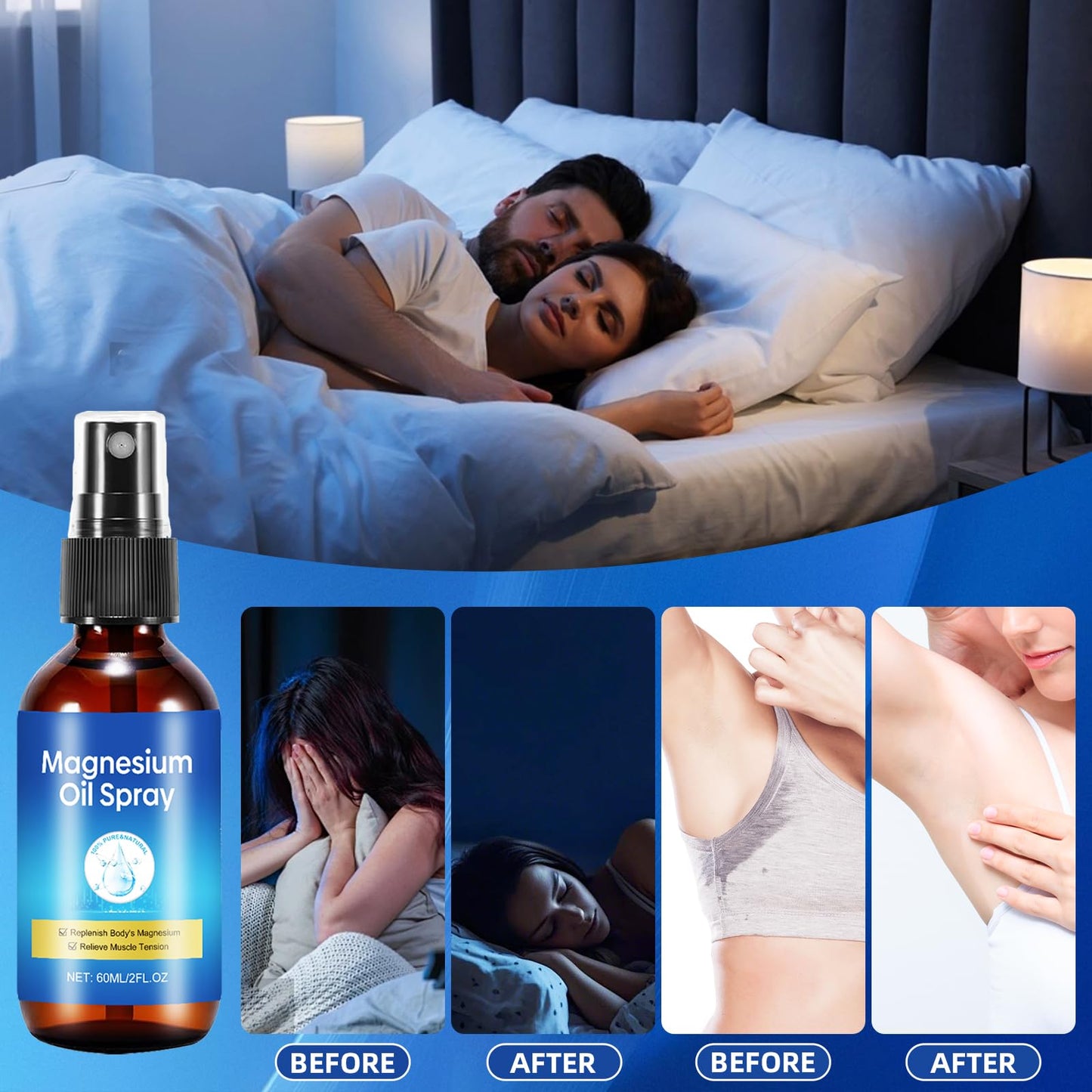 Pure Magnesium Oil Spray – Foot & Body Care, 60ml Leak-Proof Portable Bottle