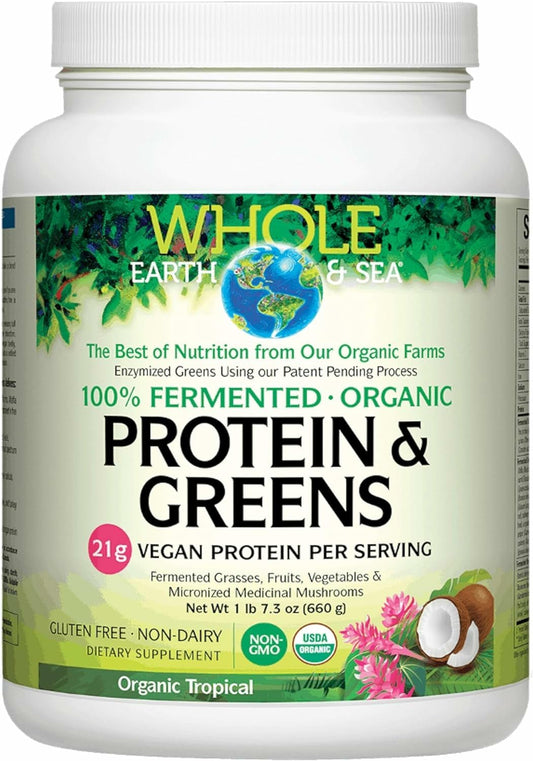 Whole Earth & Sea Organic Fermented Protein & Greens – Vegan Protein, Tropical, 1 lb 7.3 oz | Natural Factors BritishVita | Premium UK Vitamins & Wellness Supplements