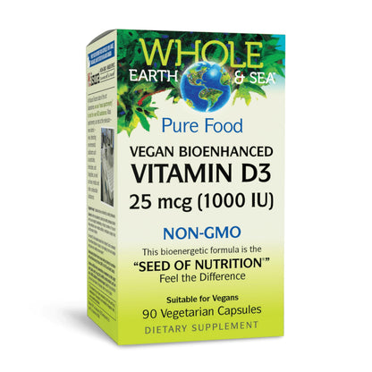 Whole Earth & Sea Vitamin D3 1000 IU (25 mcg) – Vegan Whole-Food, 90 Capsules | Natural Factors