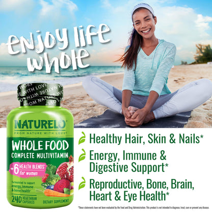 Naturelo Whole Food Multivitamin for Women – Vegan, Non-GMO, with Organic Extracts | 240 Vegan Capsules