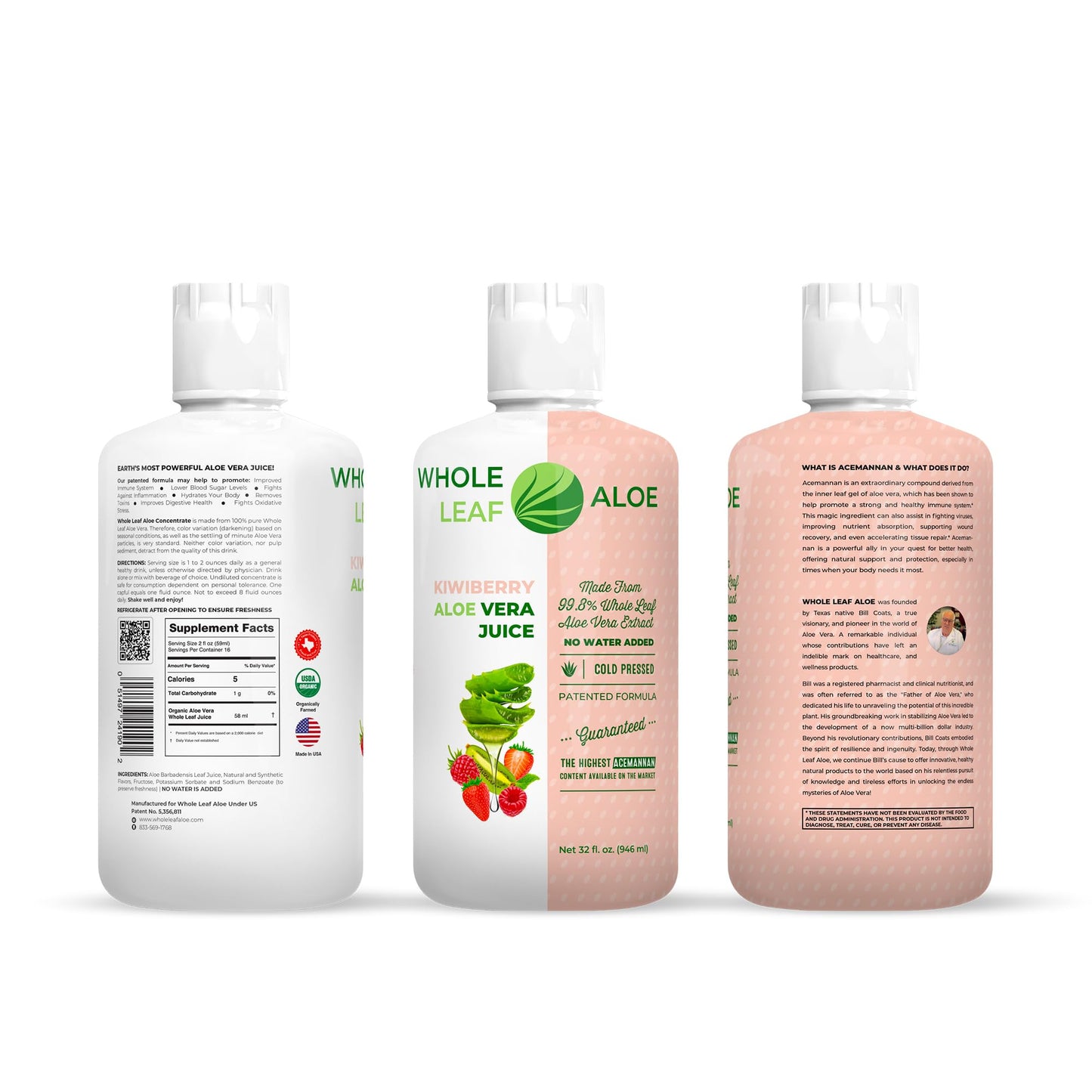 Whole Leaf Aloe Vera + Kiwi Berry – Highest Acemannan Concentration Guaranteed, No Water Added