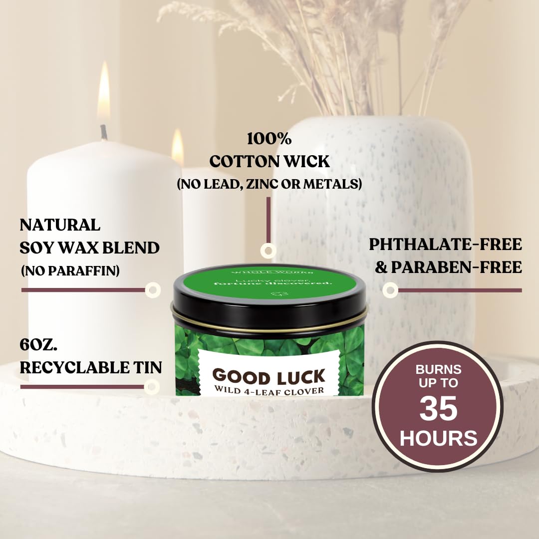 Whole Works Premium Candle for Energy Cleansing – Good Luck Clover, 6oz