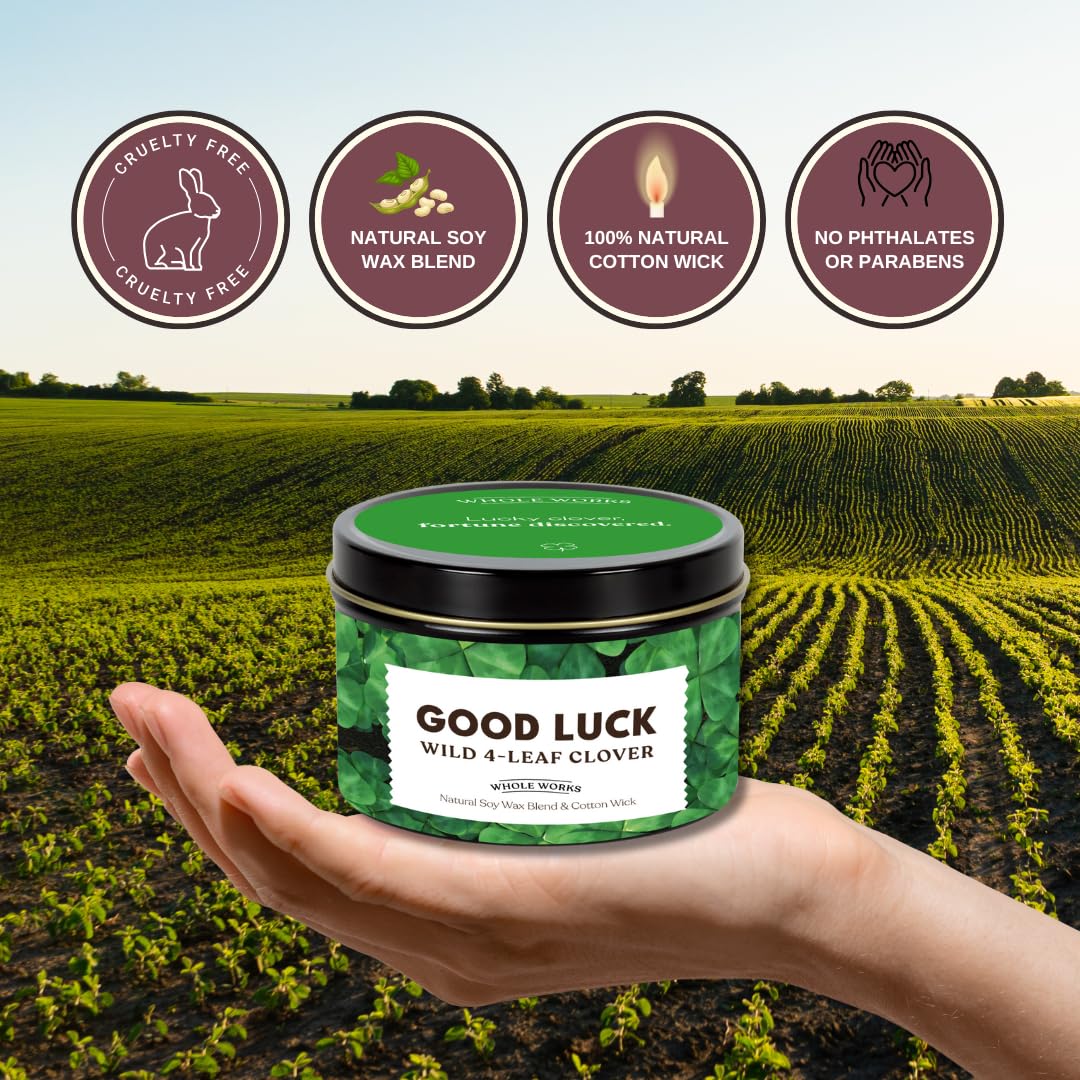 Whole Works Premium Candle for Energy Cleansing – Good Luck Clover, 6oz
