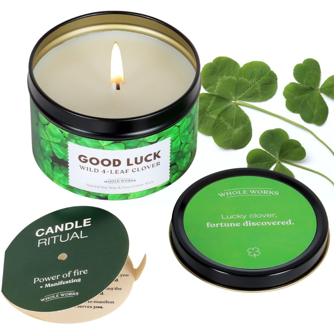 Whole Works Premium Candle for Energy Cleansing – Good Luck Clover, 6oz