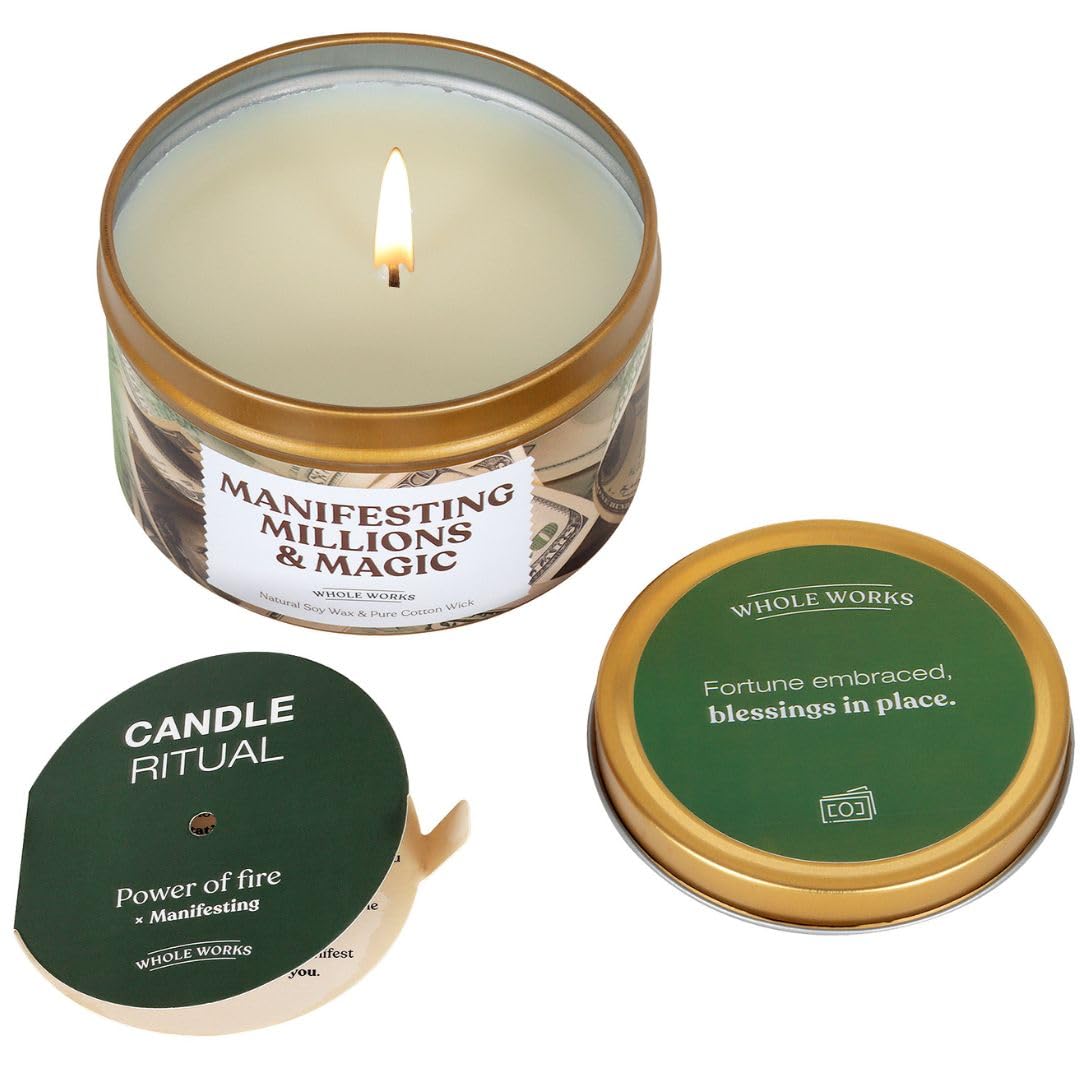 Whole Works Premium Candle for Energy Cleansing – 6oz Money Sage Soy Wax, Cotton Wick