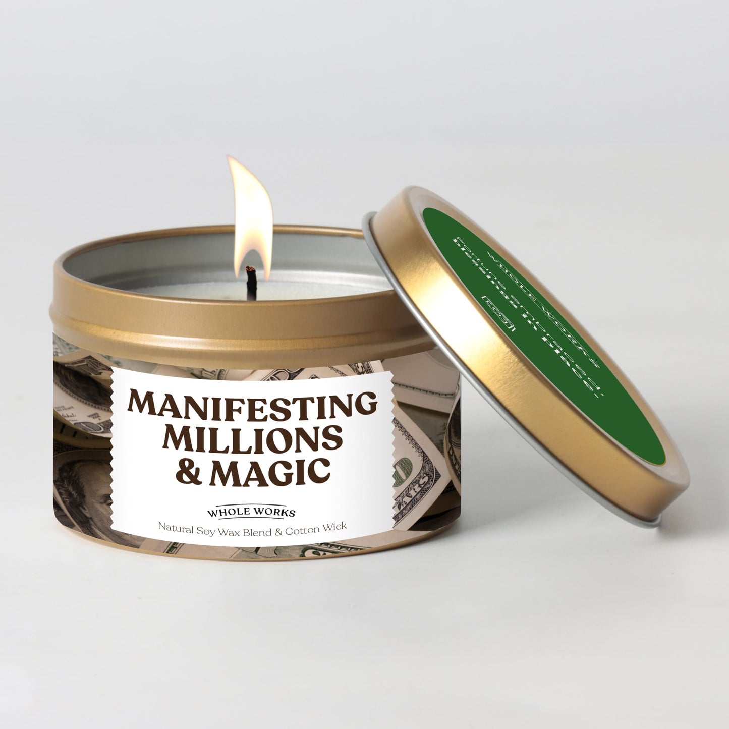 Whole Works Premium Candle for Energy Cleansing – 6oz Money Sage Soy Wax, Cotton Wick
