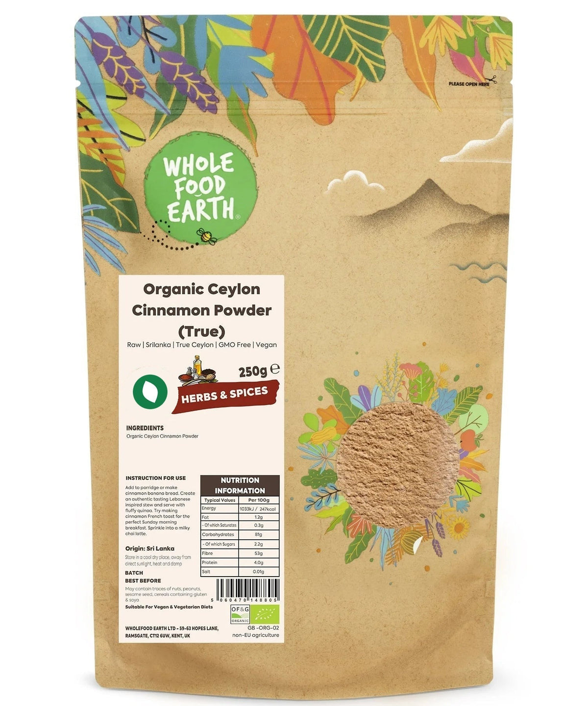 Organic Ceylon Cinnamon Powder (True) Whole Food Earth®