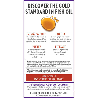 New Chapter Wholemega Fish Oil – 2000mg per Serving, Wild Alaskan Salmon Oil + Vitamin D3, 60 Softgels