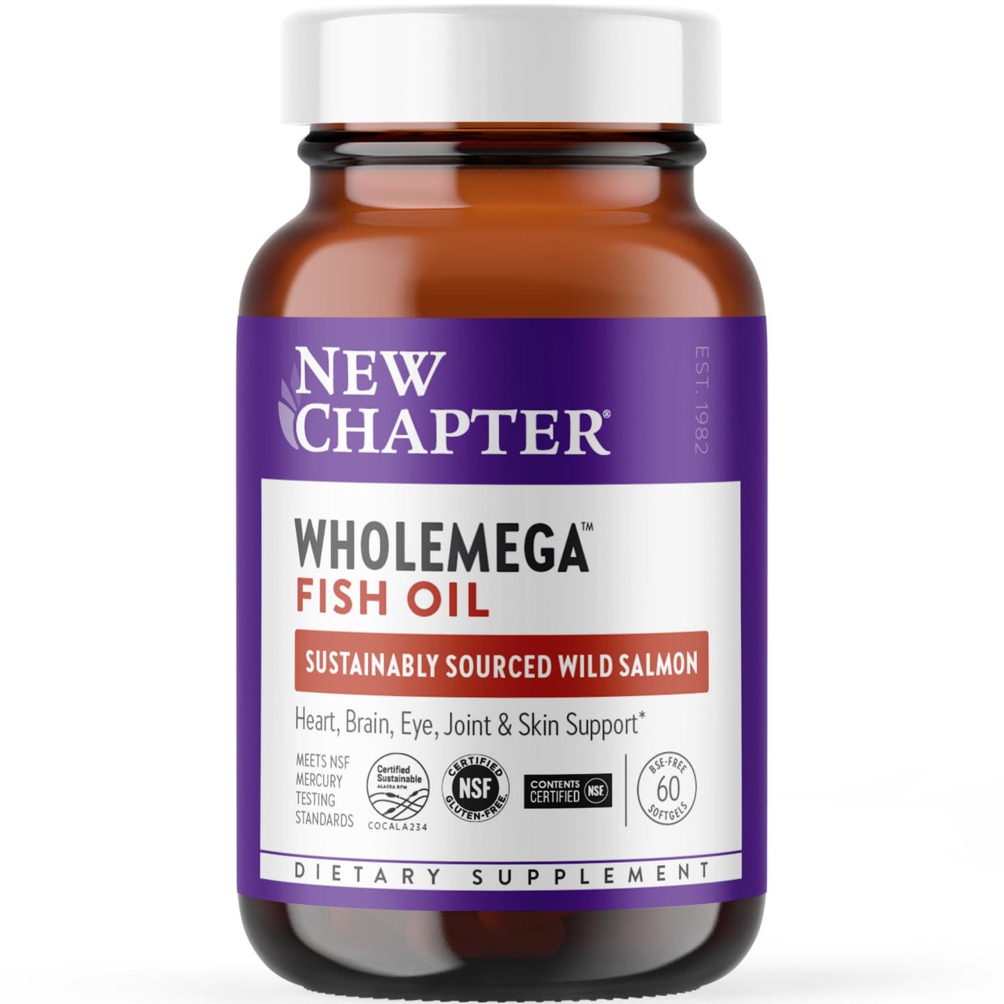 New Chapter Wholemega Fish Oil – 2000mg per Serving, Wild Alaskan Salmon Oil + Vitamin D3, 60 Softgels