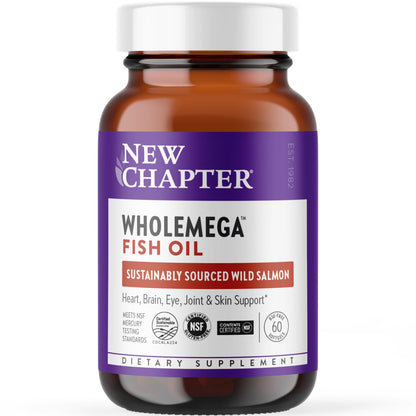 New Chapter Wholemega Fish Oil – 2000mg per Serving, Wild Alaskan Salmon Oil + Vitamin D3, 60 Softgels