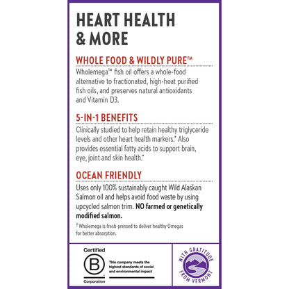 New Chapter Wholemega Fish Oil – 2000mg per Serving, Wild Alaskan Salmon Oil + Vitamin D3, 60 Softgels