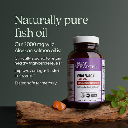 New Chapter Wholemega Fish Oil – 2000mg per Serving, Wild Alaskan Salmon Oil + Vitamin D3, 60 Softgels