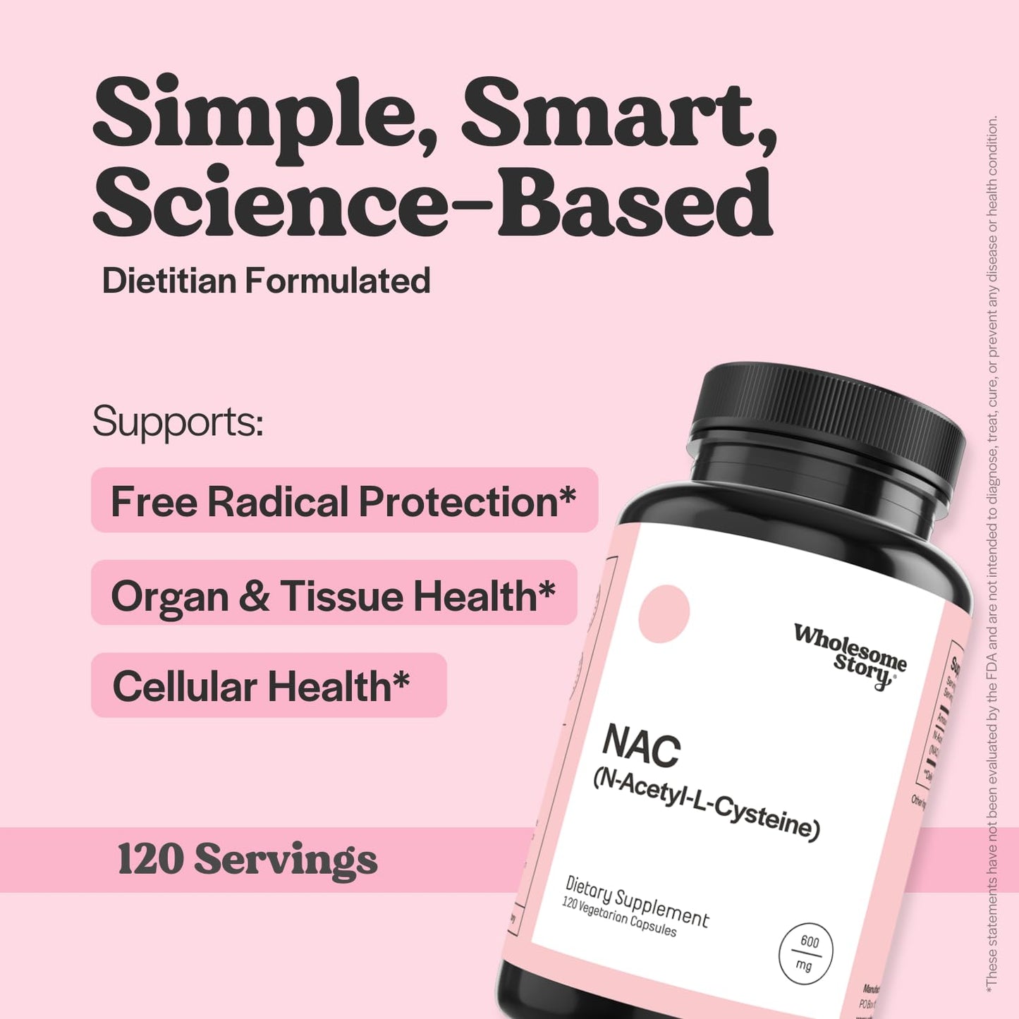 Wholesome Story NAC 600 mg | N-Acetyl Cysteine for Liver, Lung & Fertility – 120 Capsules
