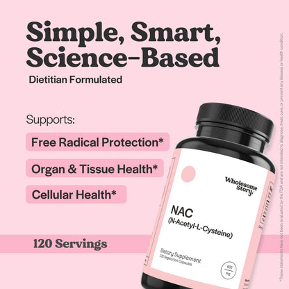 Wholesome Story NAC 600 mg | N-Acetyl Cysteine for Liver, Lung & Fertility – 120 Capsules