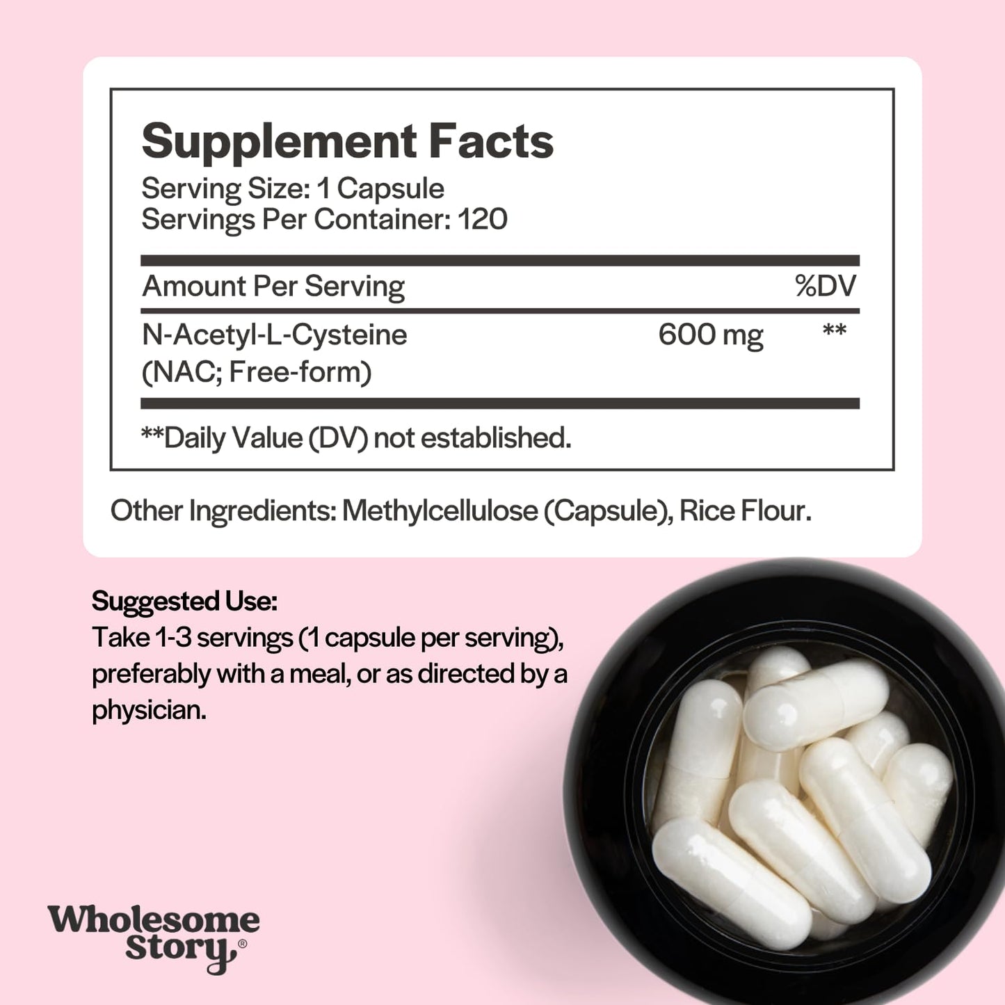 Wholesome Story NAC 600 mg | N-Acetyl Cysteine for Liver, Lung & Fertility – 120 Capsules
