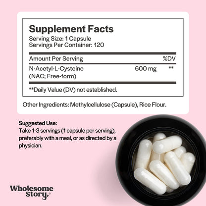 Wholesome Story NAC 600 mg | N-Acetyl Cysteine for Liver, Lung & Fertility – 120 Capsules