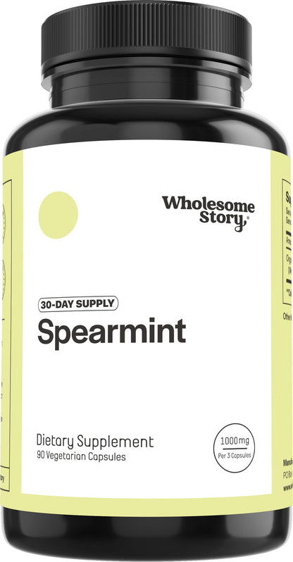Wholesome Story Organic Spearmint Capsules - 1000mg Spearmint Leaf, Supports Hormones & Digestion | Mentha Spicata