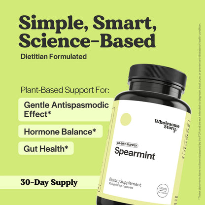 Wholesome Story Organic Spearmint Capsules - 1000mg Spearmint Leaf, Supports Hormones & Digestion | Mentha Spicata