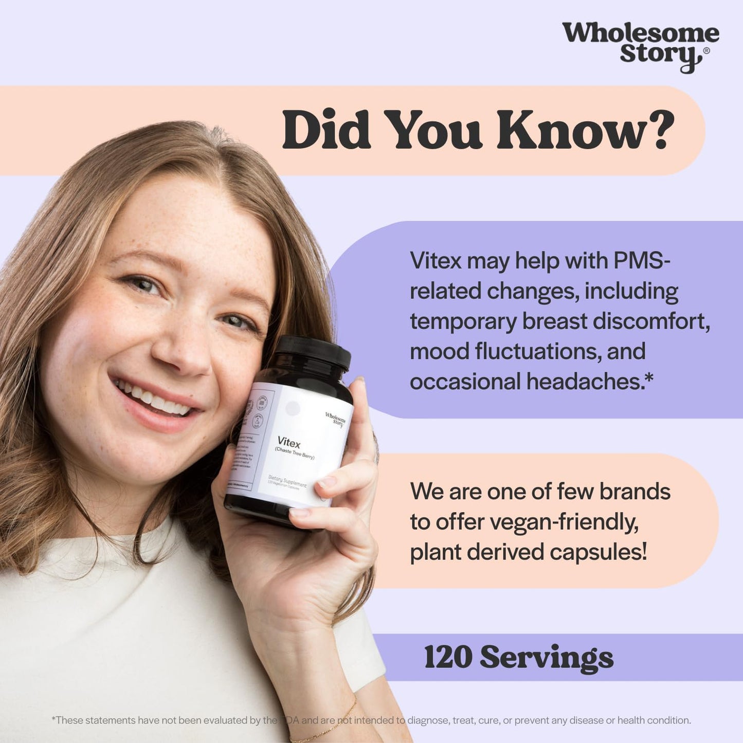 Wholesome Story Organic Vitex Chasteberry Supplement for Women – Hormone Balance & Period Support | 120 Capsules