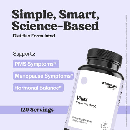 Wholesome Story Organic Vitex Chasteberry Supplement for Women – Hormone Balance & Period Support | 120 Capsules