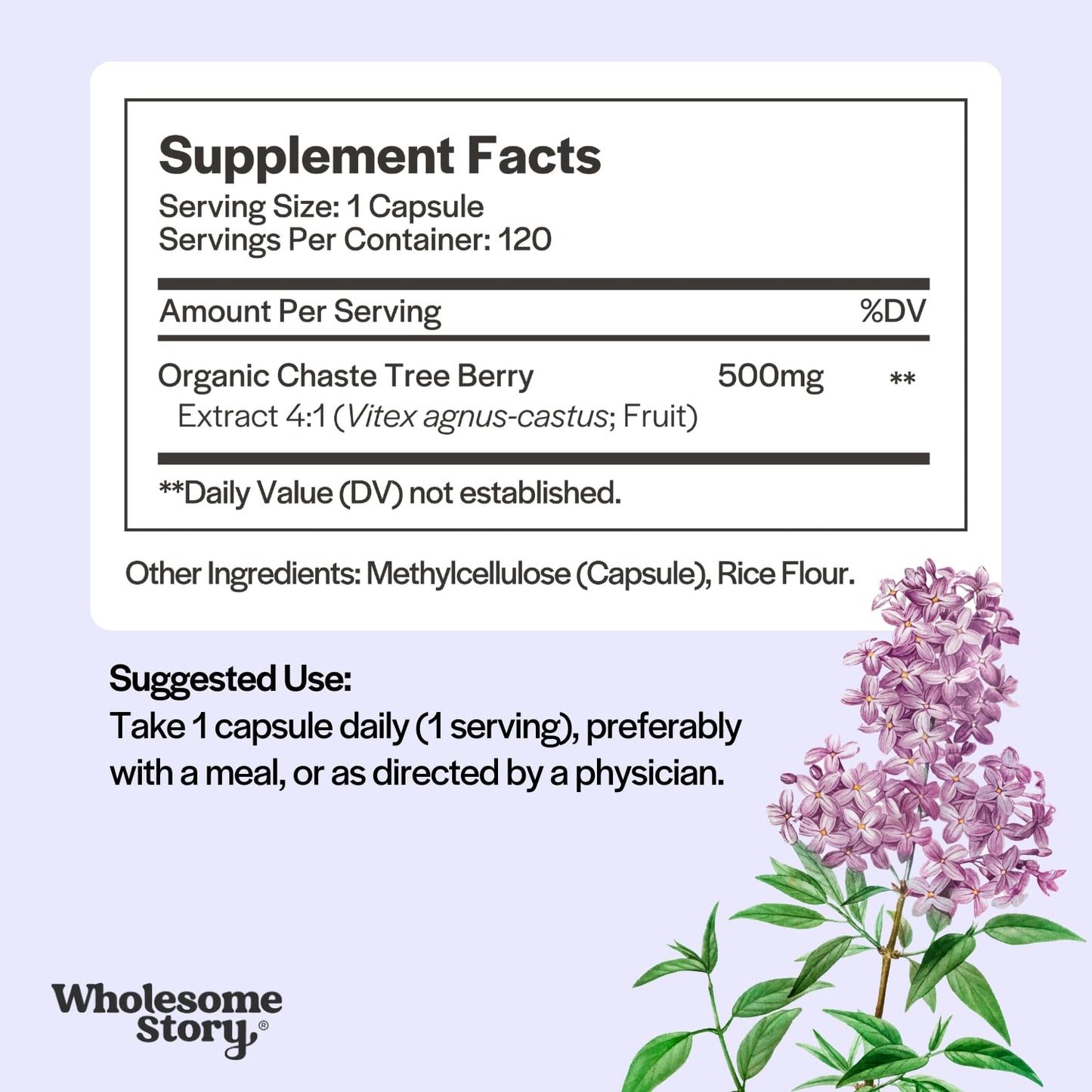 Wholesome Story Organic Vitex Chasteberry Supplement for Women – Hormone Balance & Period Support | 120 Capsules