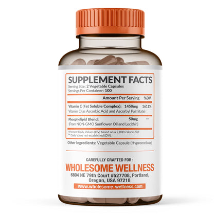 Wholesome Wellness Liposomal Vitamin C - 200 Capsules, 1500mg | High Absorption