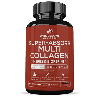 Wholesome Wellness Multi-Collagen Pills – 5 Types I-V, Organic Herbs