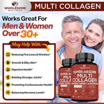Wholesome Wellness Multi-Collagen Pills – 5 Types I-V, Organic Herbs