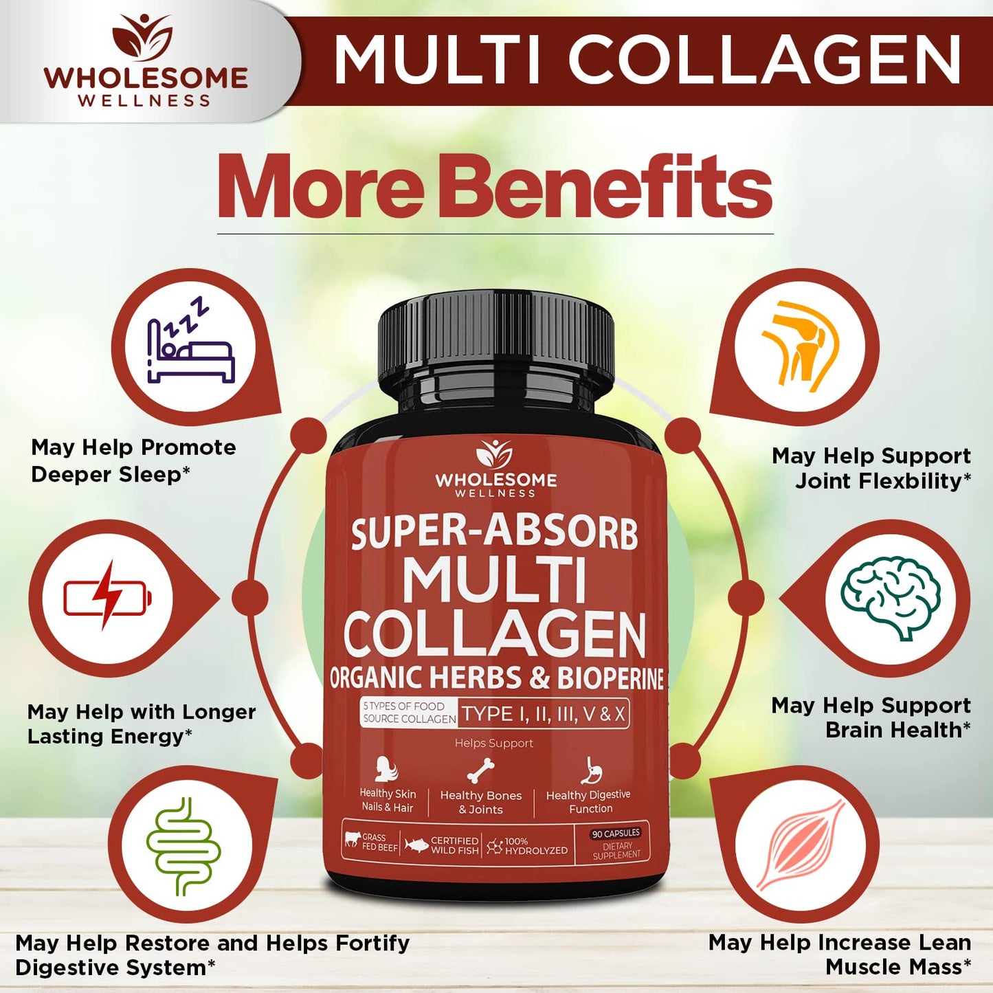 Wholesome Wellness Multi-Collagen Pills – 5 Types I-V, Organic Herbs