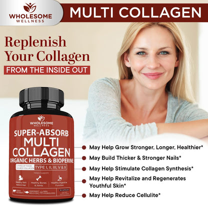 Wholesome Wellness Multi-Collagen Pills – 5 Types I-V, Organic Herbs
