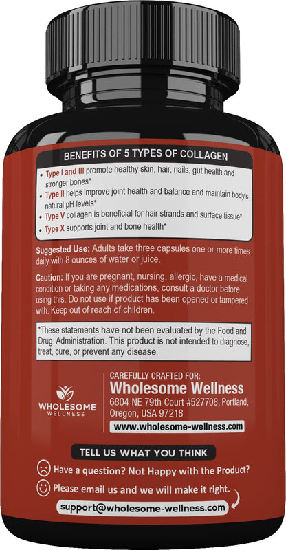 Wholesome Wellness Multi-Collagen Pills – 5 Types I-V, Organic Herbs