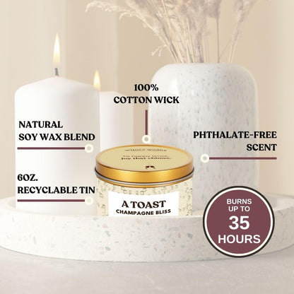 Whole Works Premium Champagne Toast Candle – Natural Soy Wax, 6oz, Phthalate- & Paraben-Free, Clean Aromatherapy