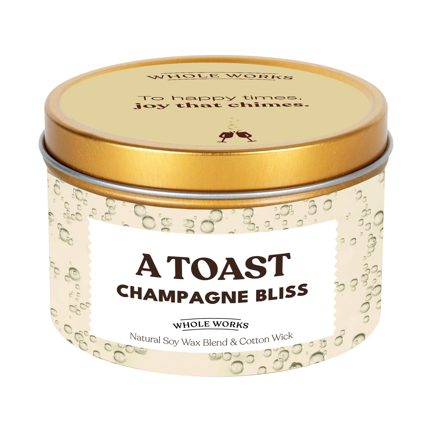 Whole Works Premium Champagne Toast Candle – Natural Soy Wax, 6oz, Phthalate- & Paraben-Free, Clean Aromatherapy