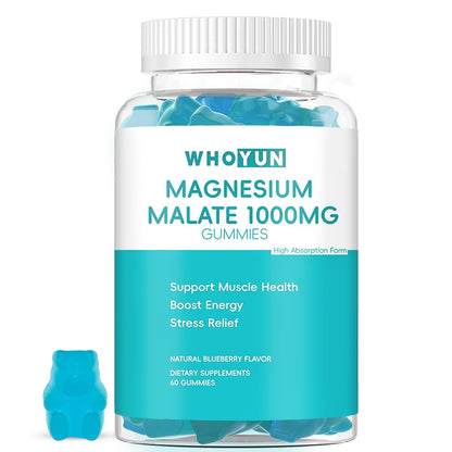 Whoyun Magnesium Malate Gummies 1000mg | Enhanced Absorption, Energy & Muscle Health | 60 Count