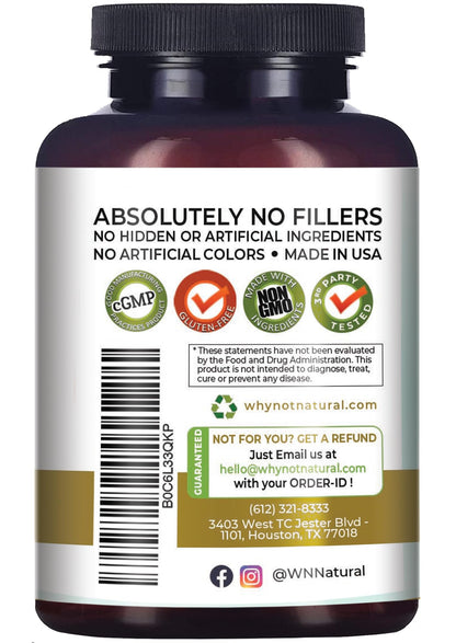 Why Not Natural 4-in-1 Organic Black Maca Root, Ashwagandha, Fenugreek, Panax Ginseng Capsules, Supplement for Men and Women