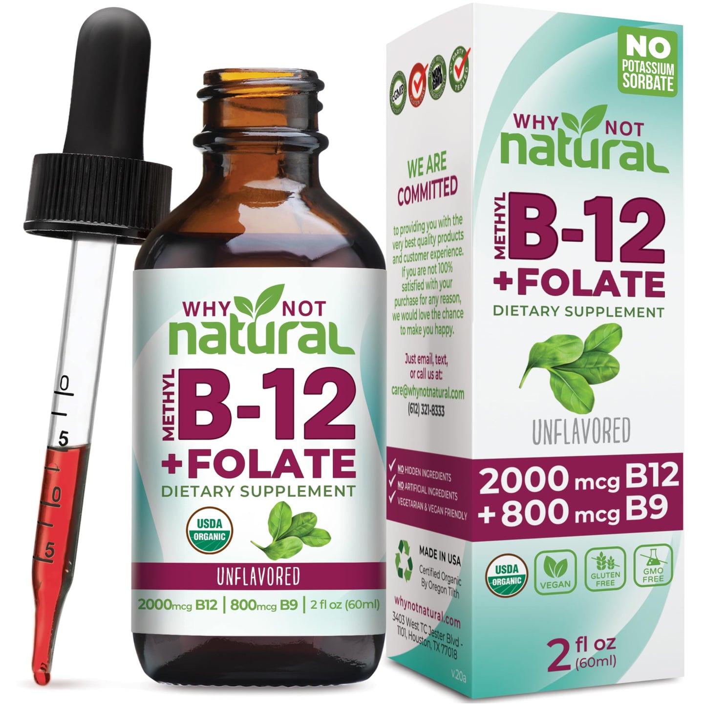 Why Not Natural Vitamin B12 Liquid + Folate - Organic Sublingual Drops, Vegan