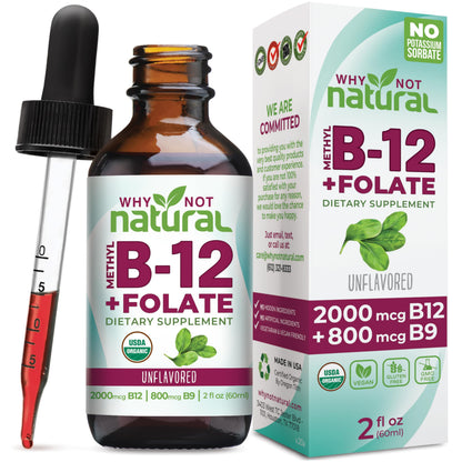 Why Not Natural Vitamin B12 Liquid + Folate - Organic Sublingual Drops, Vegan