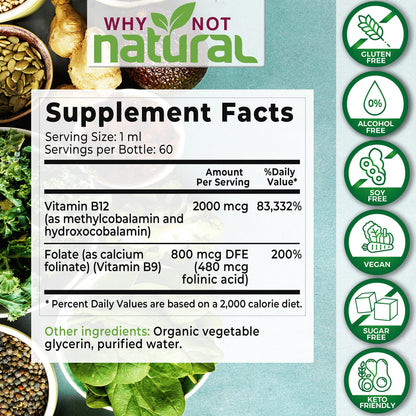 Why Not Natural Vitamin B12 Liquid + Folate - Organic Sublingual Drops, Vegan