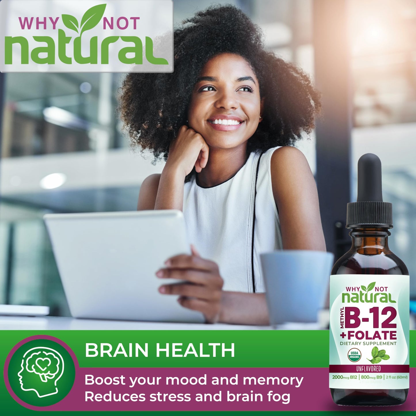 Why Not Natural Vitamin B12 Liquid + Folate - Organic Sublingual Drops, Vegan
