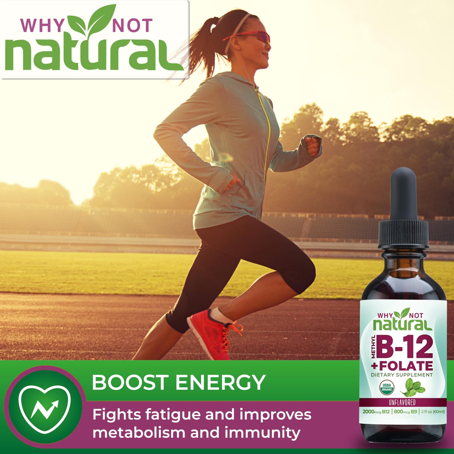 Why Not Natural Vitamin B12 Liquid + Folate - Organic Sublingual Drops, Vegan