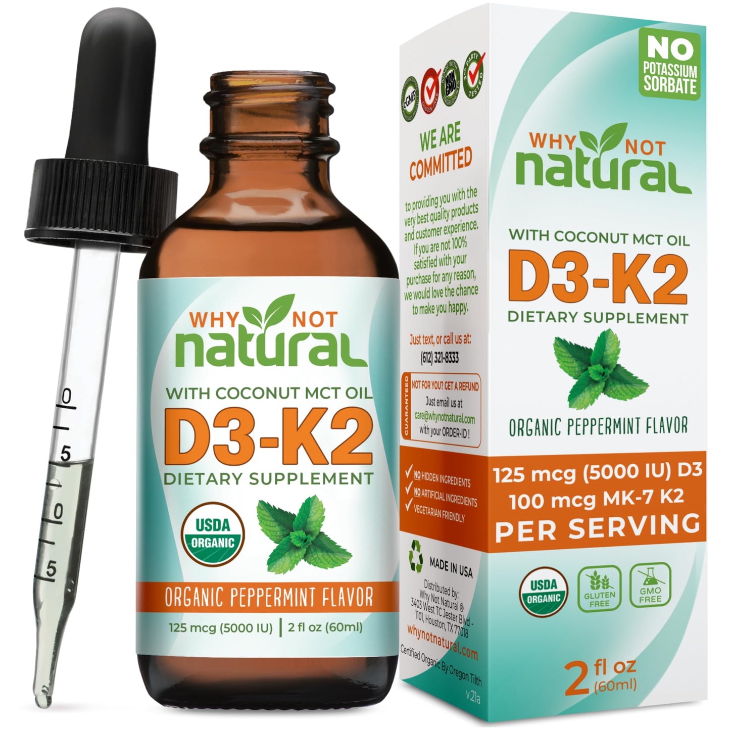 Why Not Natural Vitamin D3 K2 Liquid Drops – 5000 IU with Coconut MCT Oil